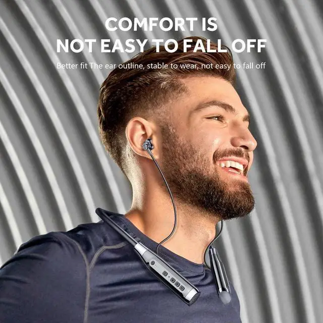 Alt view image 7 of 7 - Neckband Bluetooth Headphones Headset with 100H Playtime,Sports Waterproof Earphones with Durability,Noise Cancelling with Mic,1000mAh Battery,Support TF Card Playback,White-Full in-Ear