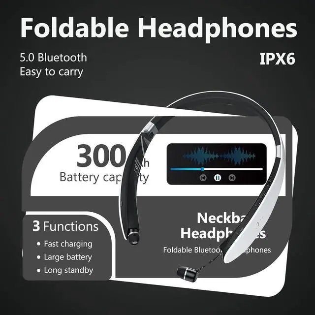 Alt view image 4 of 7 - Neckband Bluetooth Headphones Retractable Wireless Earbuds Bluetooth 5.0 with Magnetic Design and Foldable for Sports Workout Running