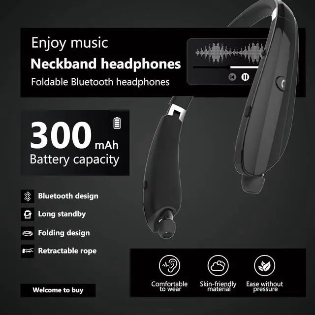 Alt view image 7 of 7 - Neckband Bluetooth Headphones Retractable Wireless Earbuds Bluetooth 5.0 with Magnetic Design and Foldable for Sports Workout Running