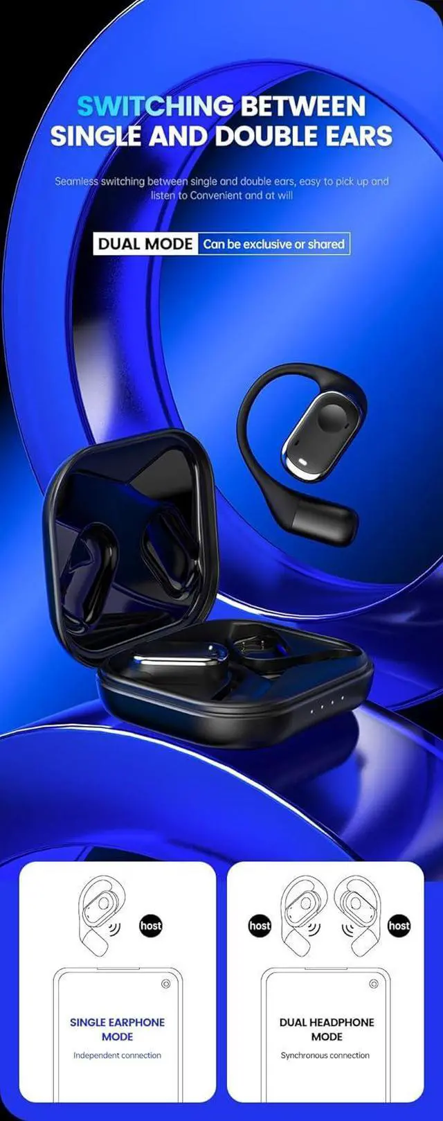 Alt view image 6 of 7 - Open Ear Buds Wireless Bluetooth 5.3 Earbuds Wireless Earbuds with Earhooks Open Ear Wireless Headphones Earphones Wireless with Earhooks Sport Earbuds Wireless with Earhooks for Running Walking