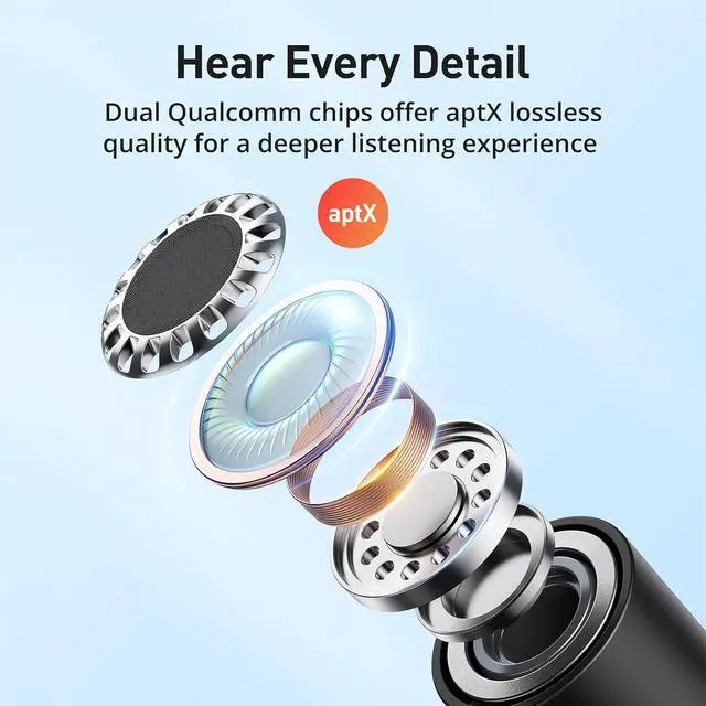 Alt view image 2 of 7 - Wireless Headphones, Bluetooth 5.2 Stereo aptX Wireless Earbuds Bass Bluetooth Earbuds Bulit-in Mic with 16H Playtime, Magnetic, IPX7 Waterproof Perfect for Sport, Gym