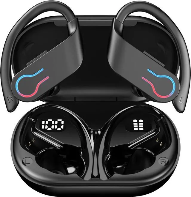 Main image of Bluetooth Headphones Wireless Earbuds 20Hrs Playback in Ear Buds Power Display with ENC Noise Canceling Mic, Last Long,Over-Ear Stereo Bass Earphones with Earhooks for Sports/Workout/Running