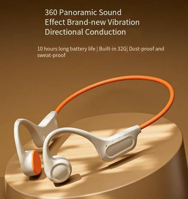 Alt view image 2 of 7 - Bone Conduction Headphones Open Ear Earphones IPX5 Waterproof Swimming Headphones Built-in 32GB Bluetooth 5.3 On Ear Headset Sport Ear Buds with Built-in Mic 10H Playtime for Running,Cycling,White