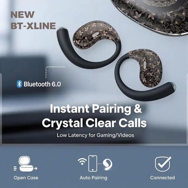 Alt view image 3 of 7 - Micool Open Ear Headphones Bluetooth 6.0, Clip On Earbuds Wireless with 36H Playtime, Noise Cancelling Comfort Fit Sports Headphones