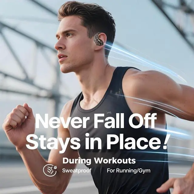 Alt view image 6 of 7 - Micool Open Ear Headphones Bluetooth 6.0, Clip On Earbuds Wireless with 36H Playtime, Noise Cancelling Comfort Fit Sports Headphones