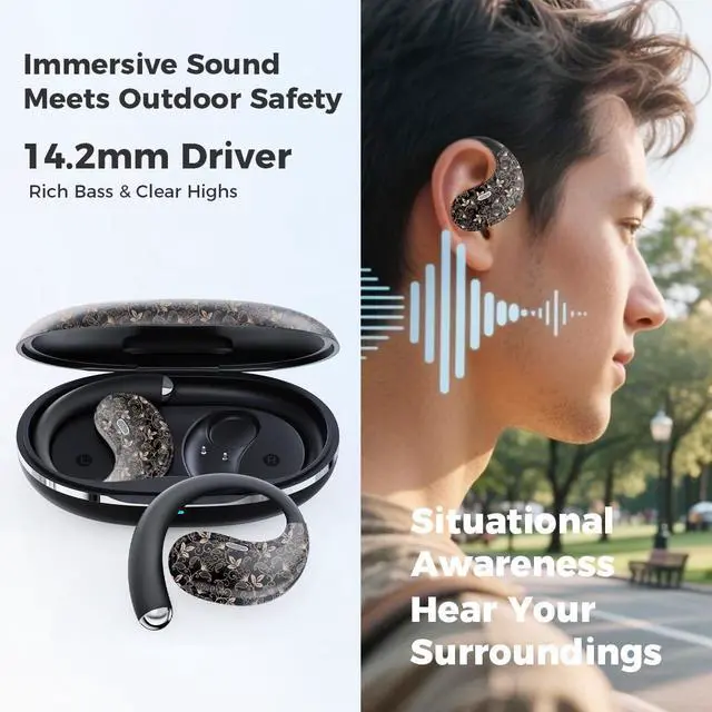 Alt view image 4 of 7 - Micool Open Ear Headphones Bluetooth 6.0, Clip On Earbuds Wireless with 36H Playtime, Noise Cancelling Comfort Fit Sports Headphones