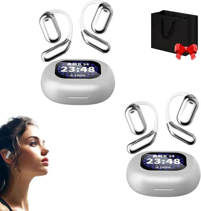 Main image of True Powerful Bluetooth 5.4 Open Ear Earbuds, Ipx5 Waterproof, True Wireless Open with LED Display, Waterproof Sport Earhooks, Deep Bass