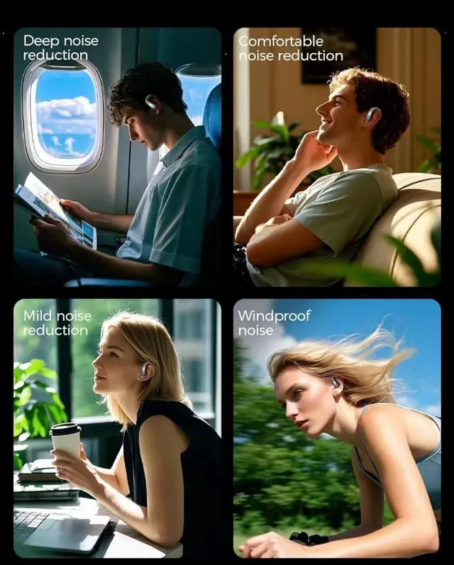 Alt view image 7 of 7 - Open Ear Bluetooth 5.4 Earbuds Open Ear Headphones Sport Earphones Built-in Mic with Hooks Earbuds LED Display Charging Case for Running (Black)