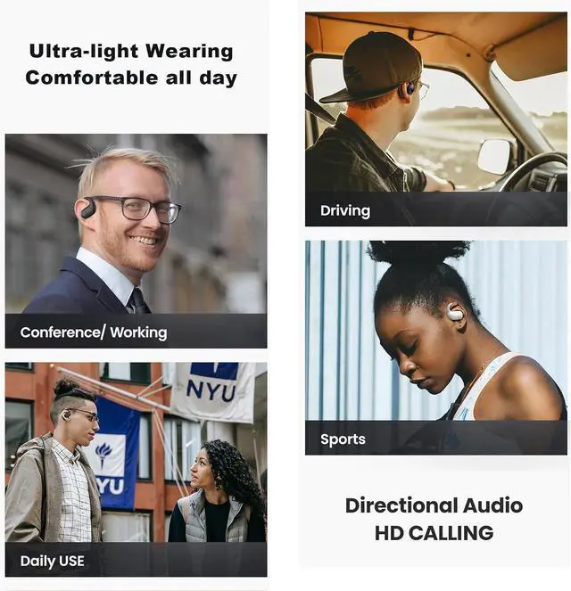 Alt view image 4 of 6 - Running Open Ear Headphones Wireless Bluetooth Sports Sport Open Ear Earbuds with Ear Hooks Wireless Over The Ear Sports Earbuds with Earhooks Bone Conduction Conducting Headphones Earphones