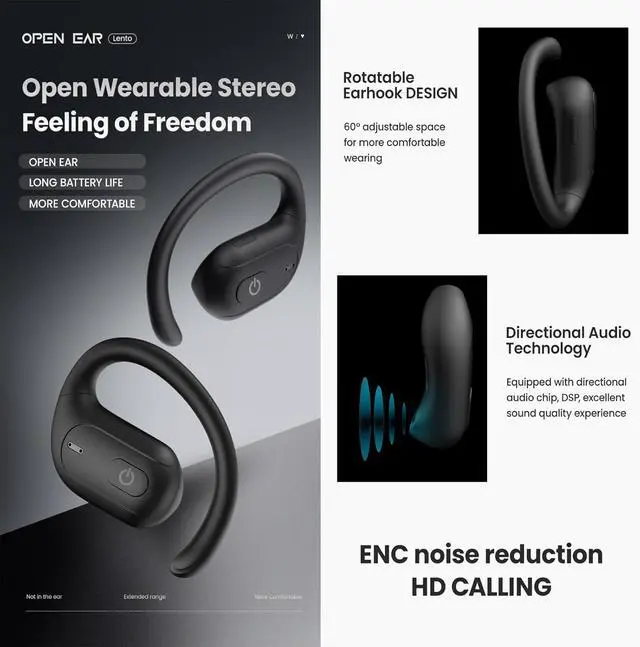 Alt view image 5 of 6 - Running Open Ear Headphones Wireless Bluetooth Sports Sport Open Ear Earbuds with Ear Hooks Wireless Over The Ear Sports Earbuds with Earhooks Bone Conduction Conducting Headphones Earphones