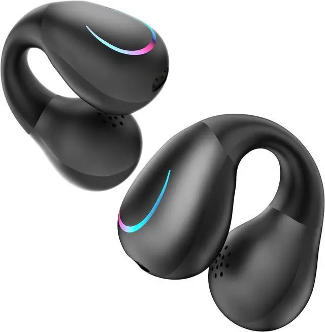 Main image of Open Ear Bone Conduction Earbuds Wireless Clip On Headphones with Digital Display Charging Case with Ear Hook Built-in Mic IPX7 Waterproof Bluetooth 5.3 Sport Earphones for Running Fitness 5