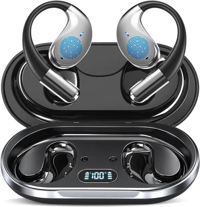 Main image of Ultra Ergonomic Open Ear Earbuds, Bone Conduction Over The Bluetooth Headphones Built-in Mic, Waterproof Design, LED Digital Display, Touch Control Operate, Fit Cycling Running Workout Sport, Black