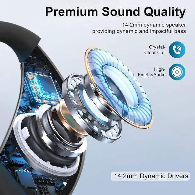 Alt view image 3 of 7 - Ultra Ergonomic Open Ear Earbuds, Bone Conduction Over The Bluetooth Headphones Built-in Mic, Waterproof Design, LED Digital Display, Touch Control Operate, Fit Cycling Running Workout Sport, Black