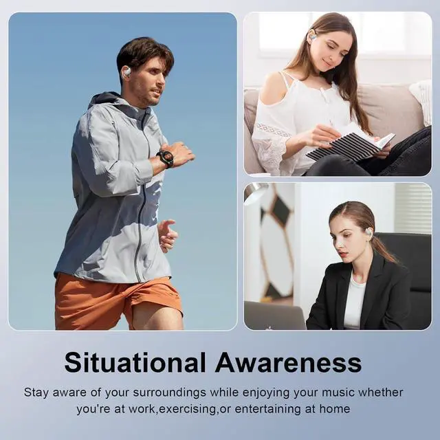 Alt view image 7 of 7 - Ultra Ergonomic Open Ear Earbuds, Bone Conduction Over The Bluetooth Headphones Built-in Mic, Waterproof Design, LED Digital Display, Touch Control Operate, Fit Cycling Running Workout Sport, Black