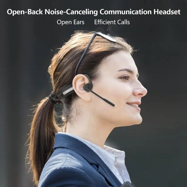 Alt view image 2 of 6 - Morereinforced Bluetooth Headset, Noise Open Air Conduction Wireless Bluetooth Headset with Microphone, Bluetooth 5.3 Air Open Ear Trucker Headset, For Work Call Driving Sports (Bluetooth 5.3)