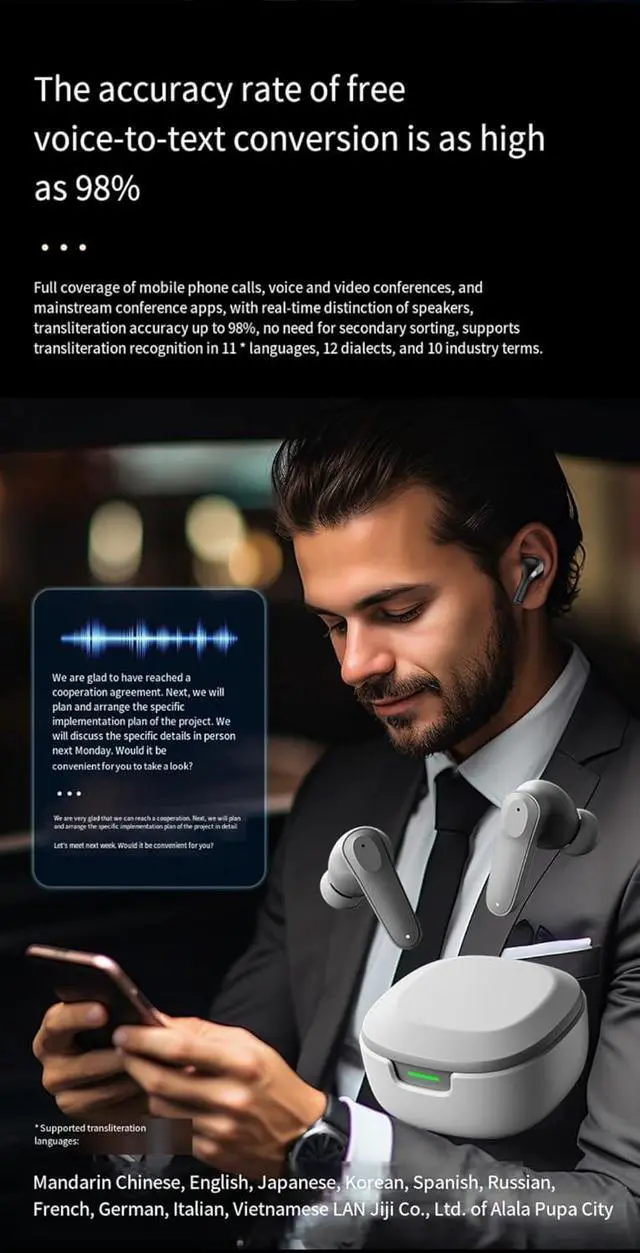 Alt view image 4 of 7 - JITUIHOM A98 Translation Bluetooth Headset Ai Smart Multi-Chinese Wireless in-Ear M62 Sports Headphones(M62 Translation Headset (Black))