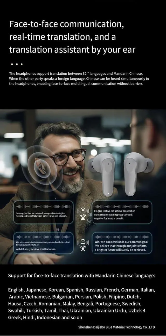 Alt view image 5 of 7 - JITUIHOM A98 Translation Bluetooth Headset Ai Smart Multi-Chinese Wireless in-Ear M62 Sports Headphones(M62 Translation Headset (Black))