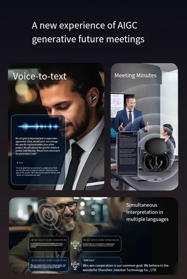 Alt view image 3 of 7 - JITUIHOM A98 Translation Bluetooth Headset Ai Smart Multi-Chinese Wireless in-Ear M62 Sports Headphones(M62 Translation Headset (Black))