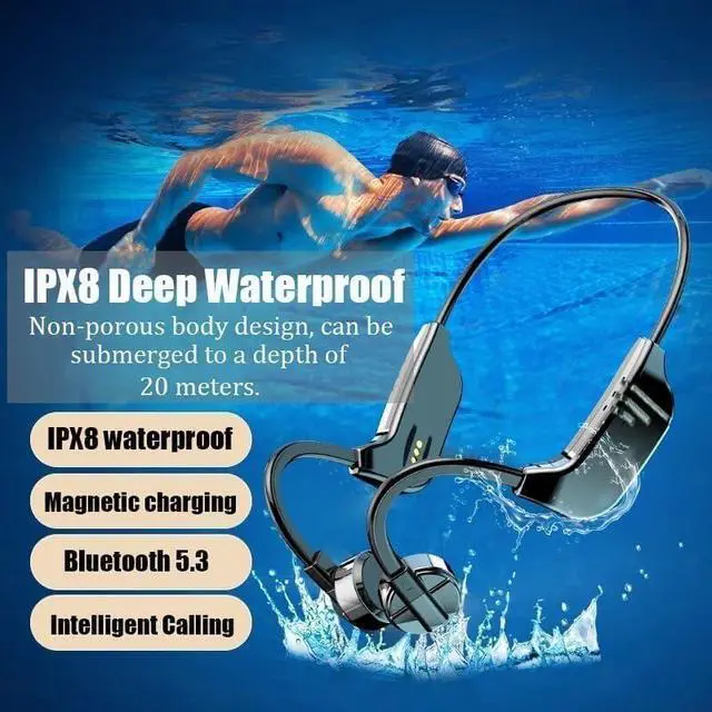 Alt view image 4 of 5 - Bone Conduction Headphones, Open-Ear, Three Replacement Heads, Including IPX8 Waterproof Swimming, Built-in 32GB Sports Earbuds, Microphone, 8H Gaming time, Bicycle, Black