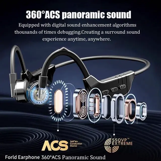 Alt view image 3 of 5 - Bone Conduction Headphones, Open-Ear, Three Replacement Heads, Including IPX8 Waterproof Swimming, Built-in 32GB Sports Earbuds, Microphone, 8H Gaming time, Bicycle, Black