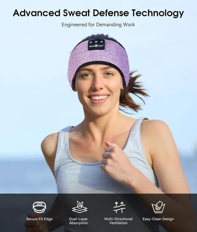 Alt view image 6 of 7 - MUSICOZY Bluetooth 5.4 Sleep Headphones Headband, Zipper Washable Eye Mask with HD Stereo Speakers + Wireless Sports Headband, 14H Playtime Music Headphones for Sleeping, Running, Travel, Meditation