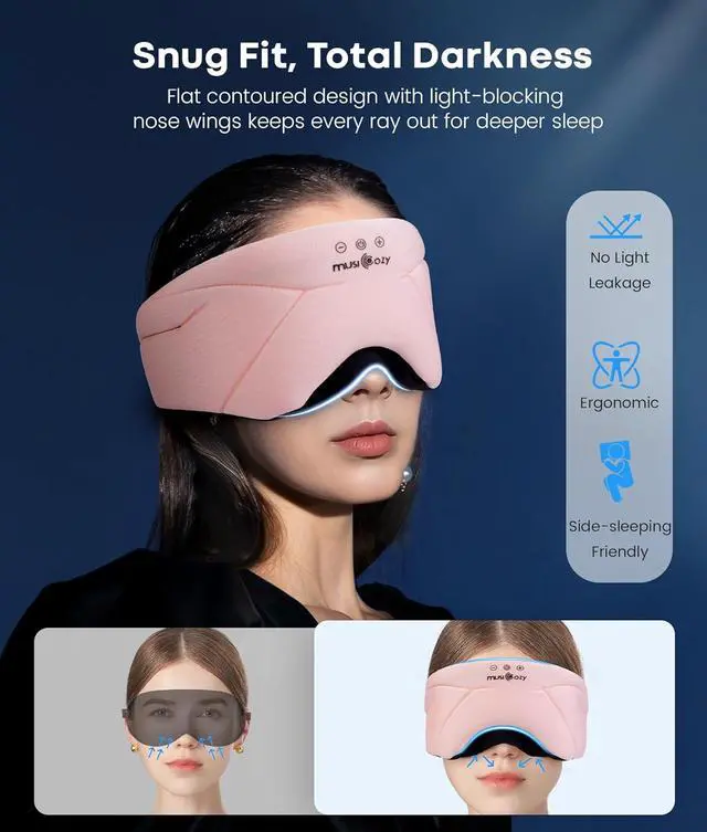 Alt view image 7 of 7 - MUSICOZY Bluetooth 5.4 Sleep Headphones Headband, Zipper Washable Eye Mask with HD Stereo Speakers + Wireless Sports Headband, 14H Playtime Music Headphones for Sleeping, Running, Travel, Meditation