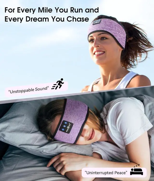 Alt view image 4 of 7 - MUSICOZY Bluetooth 5.4 Sleep Headphones Headband, Zipper Washable Eye Mask with HD Stereo Speakers + Wireless Sports Headband, 14H Playtime Music Headphones for Sleeping, Running, Travel, Meditation