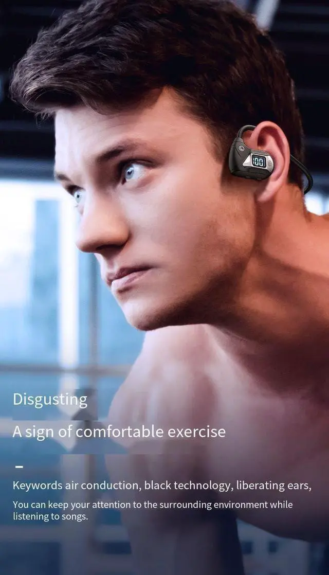 Alt view image 2 of 7 - Bone Conduction Headphones Swimming Headphones Open Ear Bluetooth Air Conduction Earphones Ip68 Waterproof Wireless Earbuds with LED Power Display 20Hrs Playtime Sports Earbuds,Green