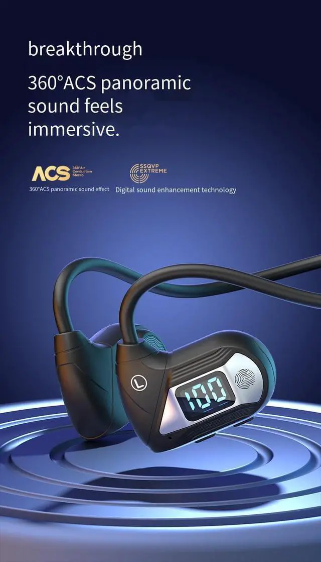 Alt view image 4 of 7 - Bone Conduction Headphones Swimming Headphones Open Ear Bluetooth Air Conduction Earphones Ip68 Waterproof Wireless Earbuds with LED Power Display 20Hrs Playtime Sports Earbuds,Green