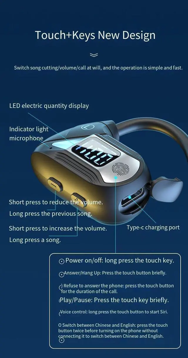 Alt view image 5 of 7 - Bone Conduction Headphones Swimming Headphones Open Ear Bluetooth Air Conduction Earphones Ip68 Waterproof Wireless Earbuds with LED Power Display 20Hrs Playtime Sports Earbuds,Green