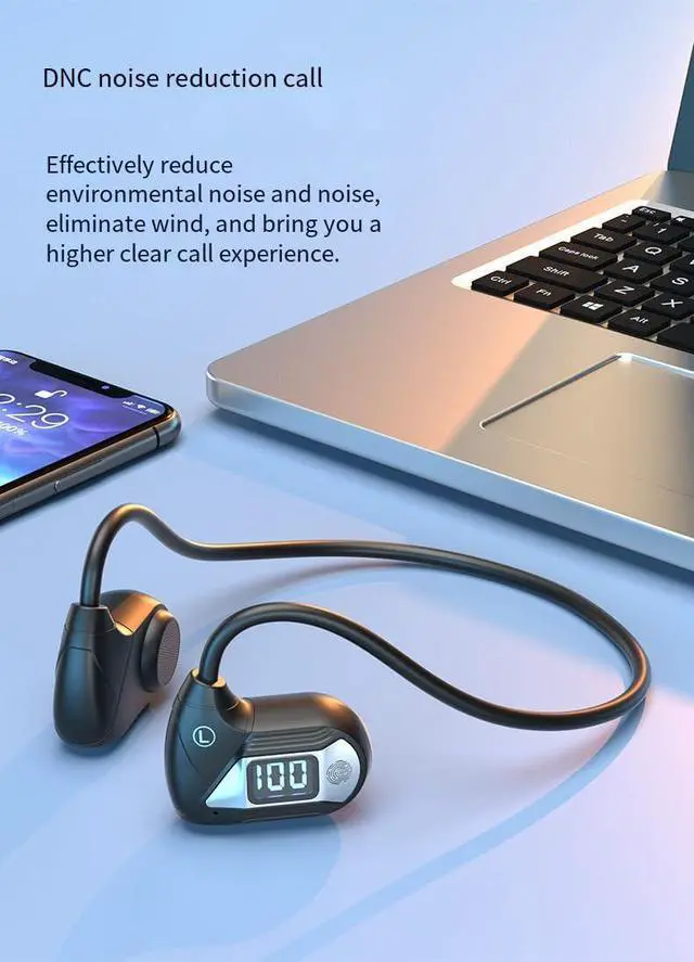 Alt view image 6 of 7 - Bone Conduction Headphones Swimming Headphones Open Ear Bluetooth Air Conduction Earphones Ip68 Waterproof Wireless Earbuds with LED Power Display 20Hrs Playtime Sports Earbuds,Green