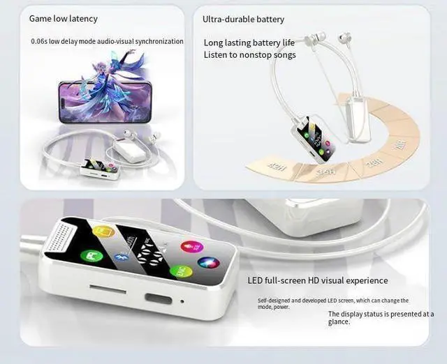 Alt view image 3 of 7 - Neckband Bluetooth Headphones HiFi Stereo Sound 100 Hours Battery Life Ultra-Lightweight Comfort Memory Collar, TF Card can Play Music, Type-C Fast Charging for Home,Traveling,Outdoor,White