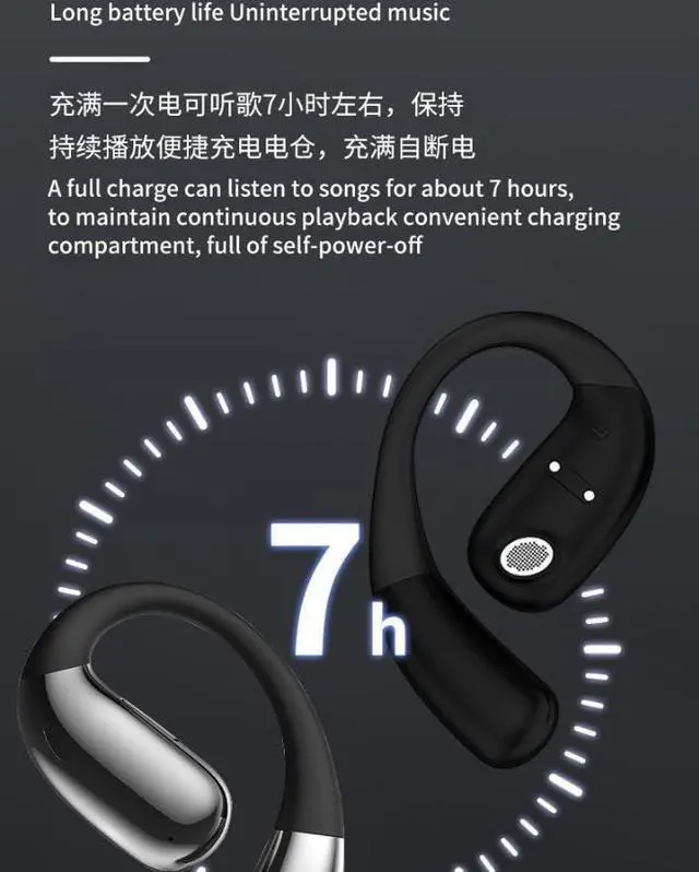 Alt view image 3 of 7 - Wireless Ear Buds Bluetooth 5.4 Open Ear Headphones with Earhook & Mic, 60Hrs Playback Sport Earphones,Ultra-Comfort,Lightweight Design,Fast Charging,Smart Translation Earbuds HIFI Sound Quality,White