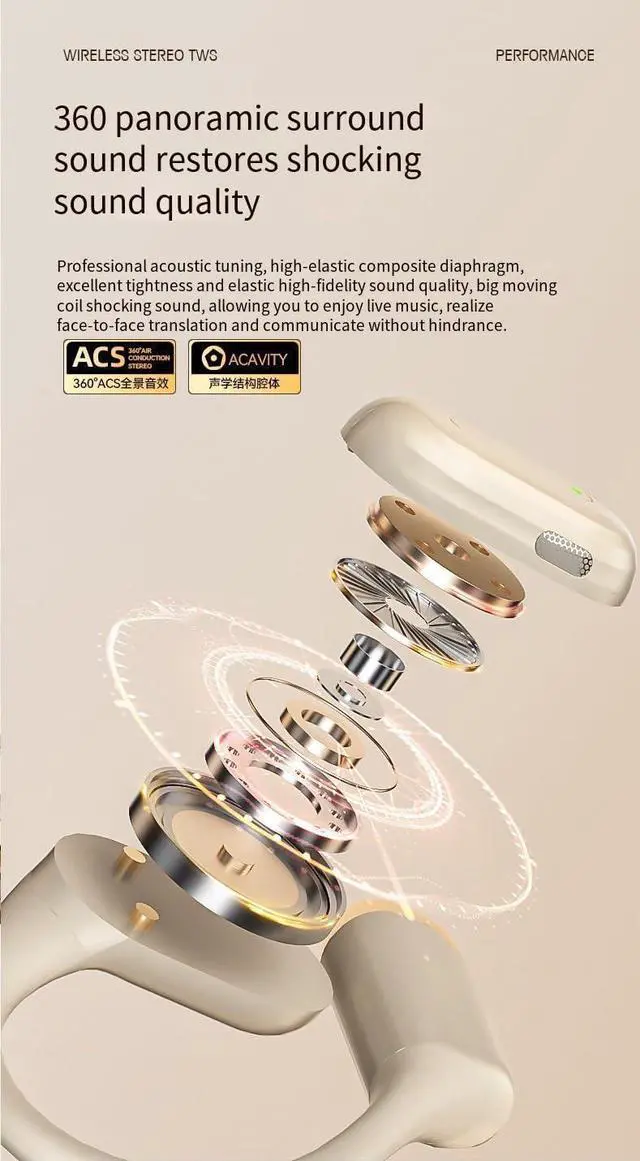 Alt view image 6 of 7 - Open Ear Air Conduction Headphones Wireless Bluetooth 5.4 Translation Headphones,Single 8H Playback Time IPX5 Waterproof Wireless Earbuds, Ergonomic Ear Hooks,Snug Fit for Workout Driving,Black