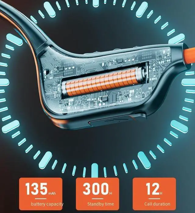 Alt view image 4 of 7 - Bone Conduction Headphones Bluetooth 5.3 IPX6 Waterproof Open Ear Headphones,Air Conduction Earphones HiFi Stereo Sound with Mic,12 Hours Battery Waterproof Earbuds for Swimming,Gym