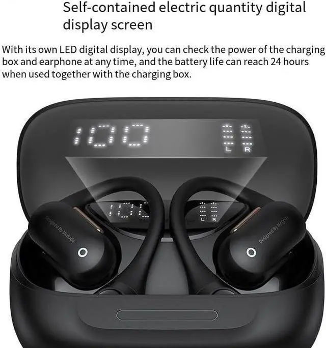 Alt view image 4 of 6 - Open Ear Headphones with Earhooks Ultra Comfort Open Ear Earbuds, Open Ear Earphones Waterproof Wireless Bluetooth for Snug Fit, Ergonomic Ear Hook, Balanced Sound,24H Playtime, Clear Calls
