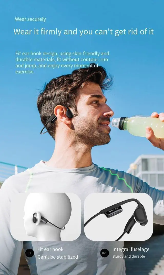 Alt view image 2 of 7 - Bone Conduction Headphones Open Ear Headphone Bluetooth 5.3 Wireless IPX6 Waterproof Sports Earbuds with Microphones & 8H Playtime,360°Curved Earphones for Running,Cycling,Driving,Hiking,White