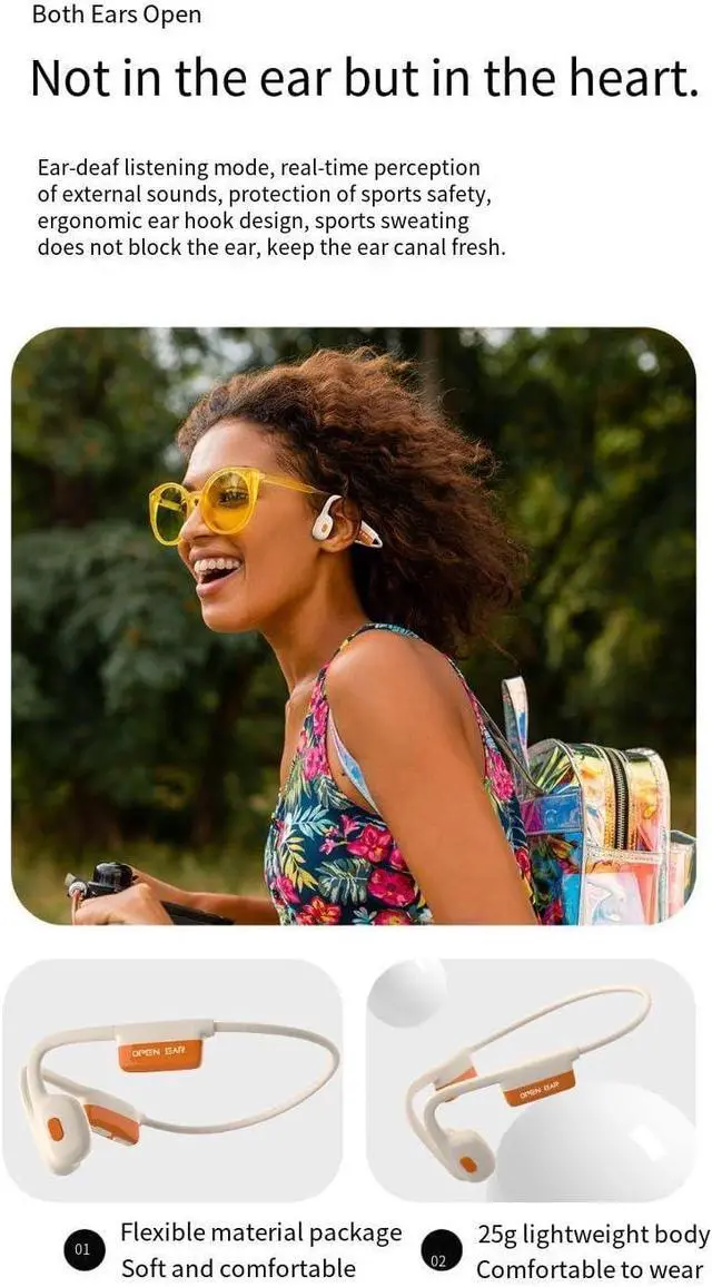 Alt view image 4 of 7 - Bone Conduction Headphones Open Ear Headphone Bluetooth 5.3 Wireless IPX6 Waterproof Sports Earbuds with Microphones & 8H Playtime,360°Curved Earphones for Running,Cycling,Driving,Hiking,White