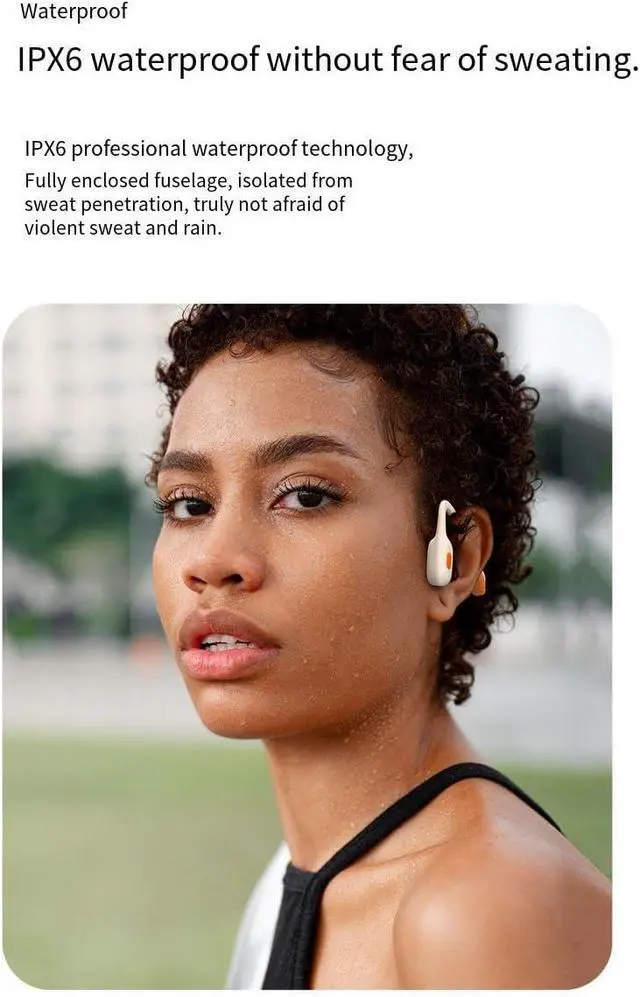 Alt view image 5 of 7 - Bone Conduction Headphones Open Ear Headphone Bluetooth 5.3 Wireless IPX6 Waterproof Sports Earbuds with Microphones & 8H Playtime,360°Curved Earphones for Running,Cycling,Driving,Hiking,White
