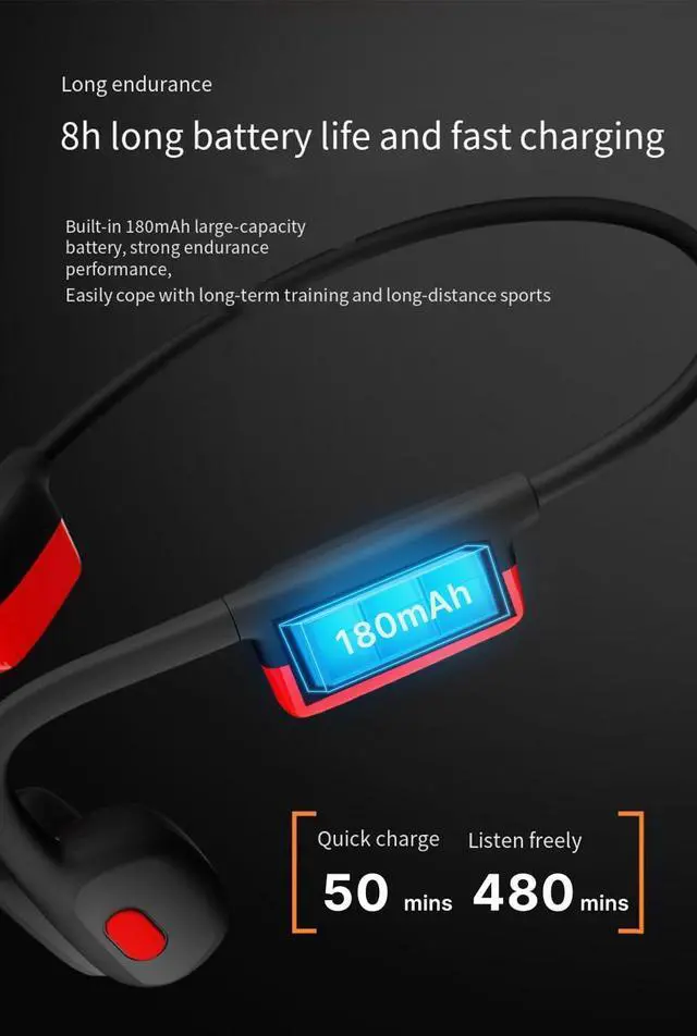 Alt view image 7 of 7 - Bone Conduction Headphones Open Ear Headphone Bluetooth 5.3 Wireless IPX6 Waterproof Sports Earbuds with Microphones & 8H Playtime,360°Curved Earphones for Running,Cycling,Driving,Hiking,White