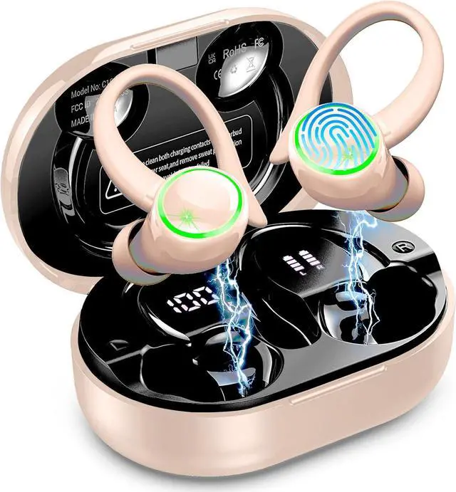 Main image of Wireless Earbuds, Deep Bass Fitness Earphones Gym Running, Bluetooth Headphones Sports, IP7 Waterproof Headset with Earhook Workout, Playback Over-Ear Buds with Noise Cancelling Mic