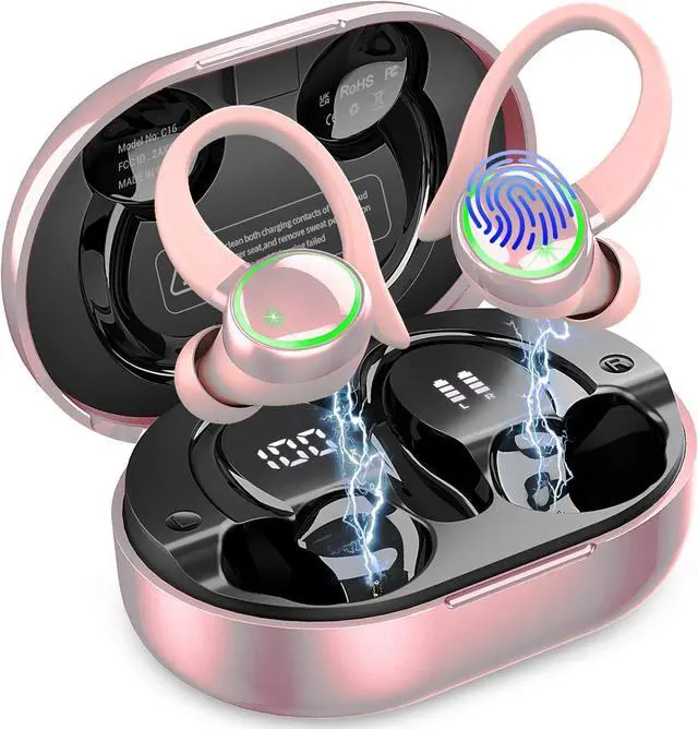 Main image of Wireless Earbuds, Bluetooth Headphones Sports, IP7 Waterproof Headset with Earhook Workout, 50H Playback Over-Ear Buds with ENC Noise Cancelling Mic, Deep Bass Fitness Earphones Gym Running