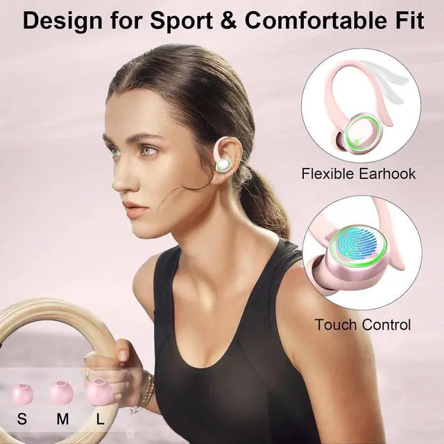 Alt view image 4 of 7 - Wireless Earbuds, Bluetooth Headphones Sports, IP7 Waterproof Headset with Earhook Workout, 50H Playback Over-Ear Buds with ENC Noise Cancelling Mic, Deep Bass Fitness Earphones Gym Running