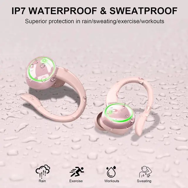 Alt view image 5 of 7 - Wireless Earbuds, Bluetooth Headphones Sports, IP7 Waterproof Headset with Earhook Workout, 50H Playback Over-Ear Buds with ENC Noise Cancelling Mic, Deep Bass Fitness Earphones Gym Running