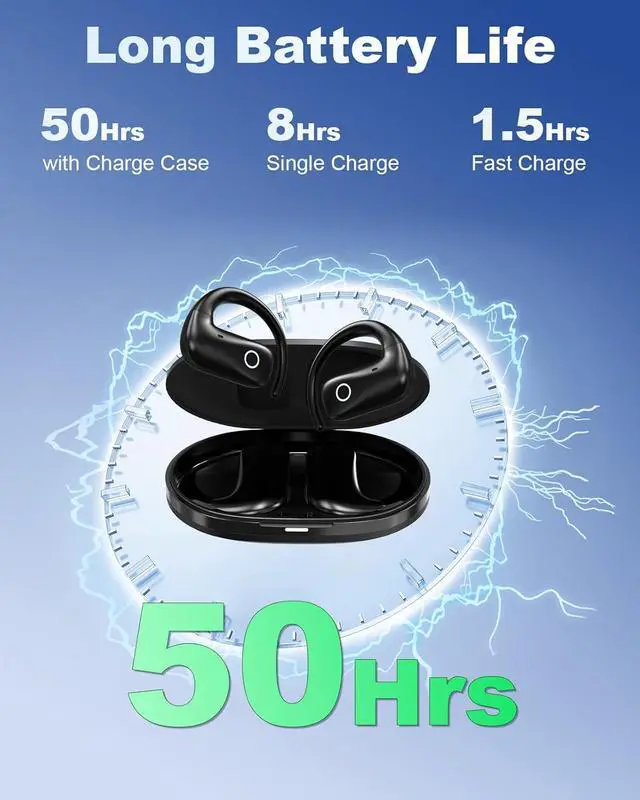 Alt view image 5 of 7 - Wantek Open Ear Headphones Bluetooth 5.4 Wireless Open-Ear Earbuds 50H, Ultra-Lightweight, IPX55 Water Resistant Air Conduction Ear Buds, Built-in Mic Headphones for Sport Running Workout