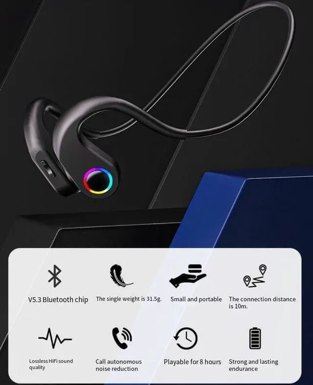 Alt view image 2 of 7 - Bone Conduction Headphones Wireless Bluetooth 5.3 Open Ear Headphones Environmental Depth Noise Reduction IPX6 Waterproof Earbuds 8 Hours of Playback Time Suitable for Sports Driving