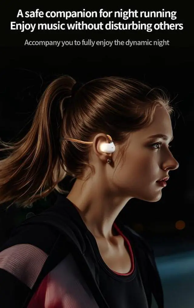 Alt view image 5 of 6 - Open Ear Headphones Bone Conduction Headphones Bluetooth 5.3,Bone Conduction Earphones with Multi-Colored Breathing Lights,9 Hours Battery IPX5 Waterproof Earbuds for Swimming,Gym,Green