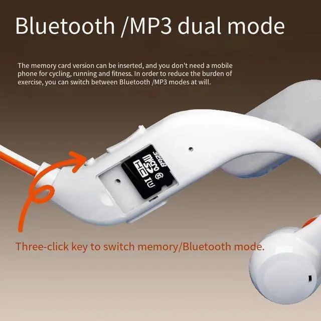 Alt view image 4 of 7 - Bone Conduction Headphones Wireless Bluetooth 5.4 Open Ear Headphones with Microphones,IPX5 Waterproof Ear Buds Built-in TF Card Slot,8H Playtime Sport Earphones for Running,Driving,Hiking-White