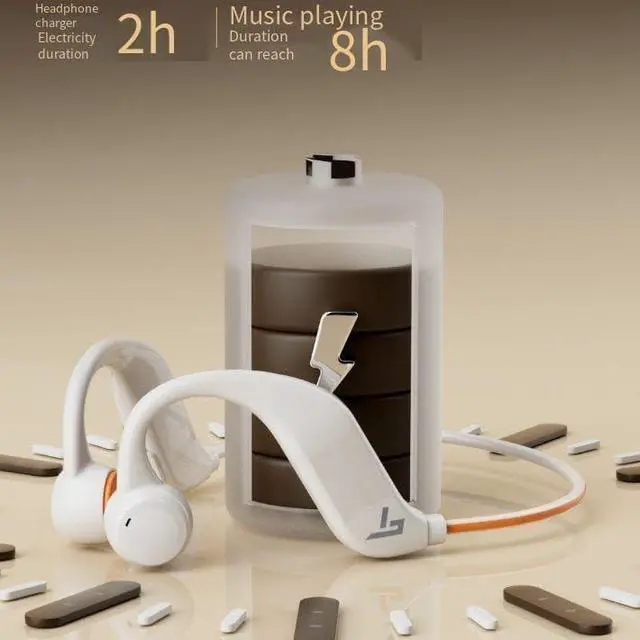 Alt view image 7 of 7 - Bone Conduction Headphones Wireless Bluetooth 5.4 Open Ear Headphones with Microphones,IPX5 Waterproof Ear Buds Built-in TF Card Slot,8H Playtime Sport Earphones for Running,Driving,Hiking-White