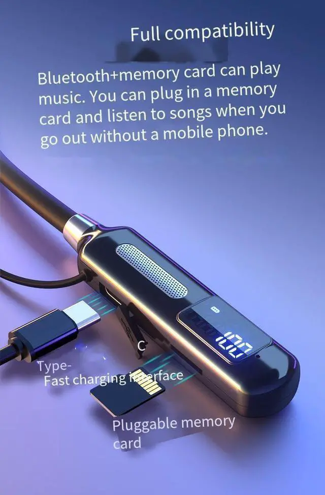 Alt view image 6 of 7 - Sport Neckband Headphones Bluetooth 5.3 in Ear 100 Hours Working Time with LED Battery Indicator Magnetic Neckband,TF card can play music Wireless Stereo Headset IPX5 Waterproof for Sports/Workout